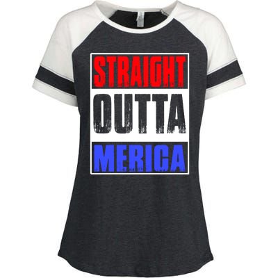 Straight Outta Merica America United States 4th Of July USA Enza Ladies Jersey Colorblock Tee