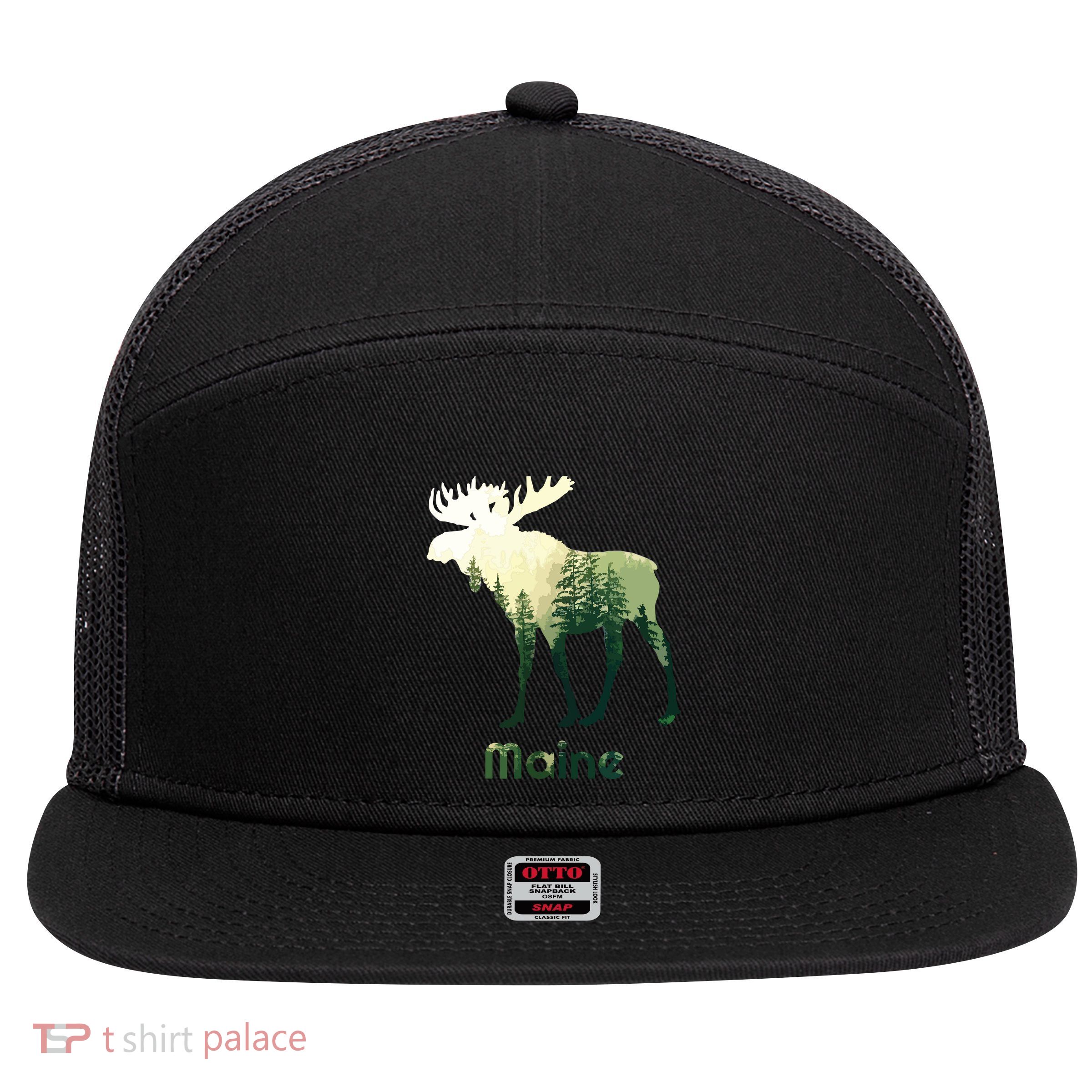 State Of Maine Moose Forest Tree Hunter Wildlife 7 Panel Mesh Trucker Snapback Hat