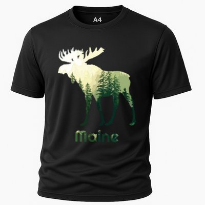 State Of Maine Moose Forest Tree Hunter Wildlife Performance Shirt