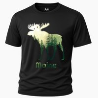 State Of Maine Moose Forest Tree Hunter Wildlife Cooling Performance Crew T-Shirt