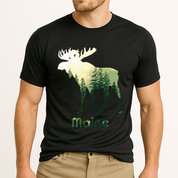 State Of Maine Moose Forest Tree Hunter Wildlife Cooling Performance Crew T-Shirt