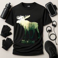 State Of Maine Moose Forest Tree Hunter Wildlife Cooling Performance Crew T-Shirt