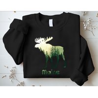 State Of Maine Moose Forest Tree Hunter Wildlife Sweatshirt