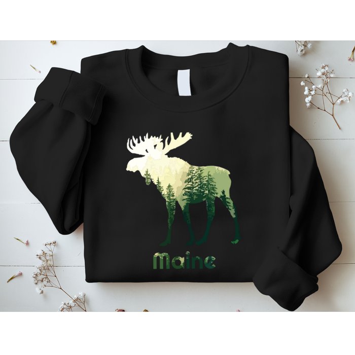 State Of Maine Moose Forest Tree Hunter Wildlife Sweatshirt