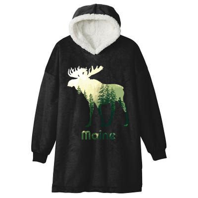 State Of Maine Moose Forest Tree Hunter Wildlife Hooded Wearable Blanket