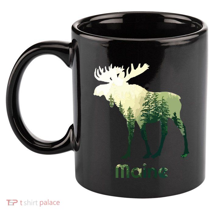 State Of Maine Moose Forest Tree Hunter Wildlife 11oz C Handle Ceramic Mug