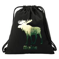 State Of Maine Moose Forest Tree Hunter Wildlife Drawstring Bag