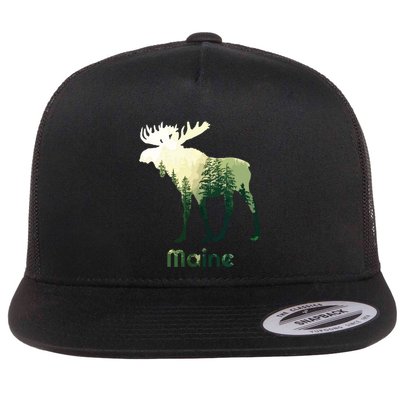 State Of Maine Moose Forest Tree Hunter Wildlife Flatbill Hat