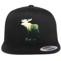 State Of Maine Moose Forest Tree Hunter Wildlife Flat Bill Trucker Hat