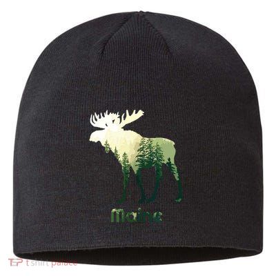 State Of Maine Moose Forest Tree Hunter Wildlife Sustainable Beanie