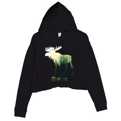 State Of Maine Moose Forest Tree Hunter Wildlife Crop Fleece Hoodie