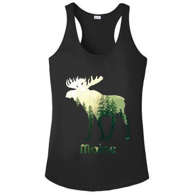 State Of Maine Moose Forest Tree Hunter Wildlife Ladies PosiCharge Competitor Racerback Tank