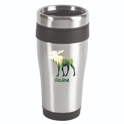 State Of Maine Moose Forest Tree Hunter Wildlife 16oz Travel Tumbler