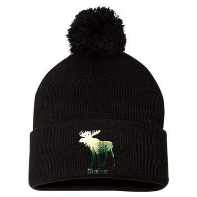 State Of Maine Moose Forest Tree Hunter Wildlife Pom Pom 12in Knit Beanie