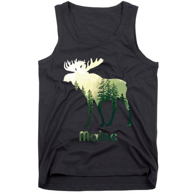 State Of Maine Moose Forest Tree Hunter Wildlife Tank Top