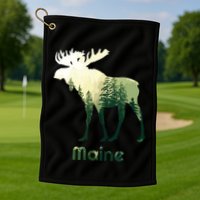 State Of Maine Moose Forest Tree Hunter Wildlife Golf Towel
