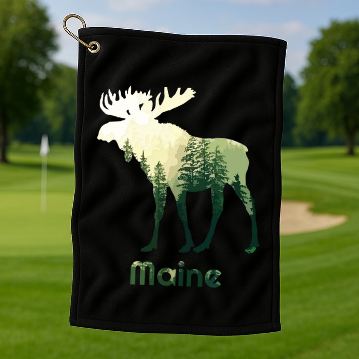 State Of Maine Moose Forest Tree Hunter Wildlife Golf Towel