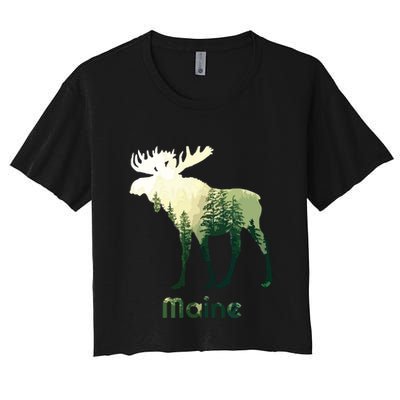 State Of Maine Moose Forest Tree Hunter Wildlife Crop Top