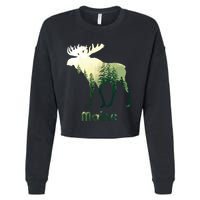 State Of Maine Moose Forest Tree Hunter Wildlife Cropped Pullover Crew