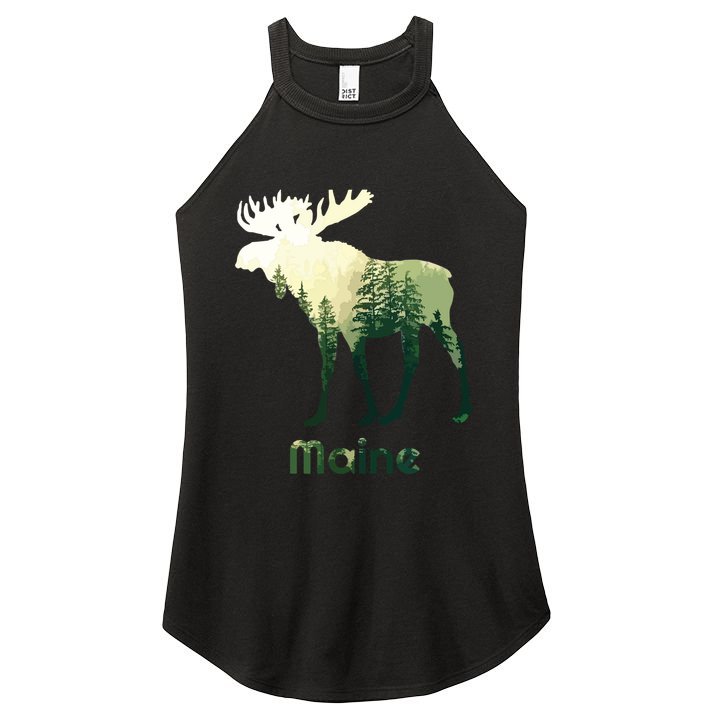 State Of Maine Moose Forest Tree Hunter Wildlife Women's Perfect Tri Rocker Tank