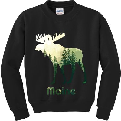 State Of Maine Moose Forest Tree Hunter Wildlife Kids Sweatshirt