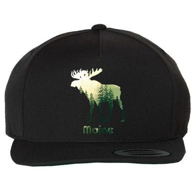 State Of Maine Moose Forest Tree Hunter Wildlife Wool Snapback Cap
