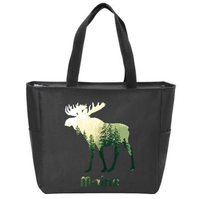 State Of Maine Moose Forest Tree Hunter Wildlife Zip Tote Bag