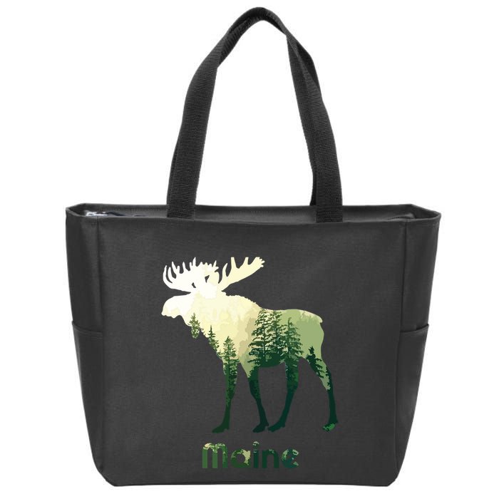State Of Maine Moose Forest Tree Hunter Wildlife Zip Tote Bag