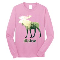 State Of Maine Moose Forest Tree Hunter Wildlife Long Sleeve Shirt