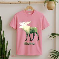 State Of Maine Moose Forest Tree Hunter Wildlife T-Shirt