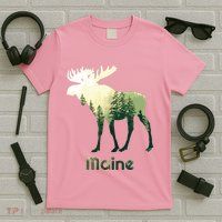 State Of Maine Moose Forest Tree Hunter Wildlife T-Shirt