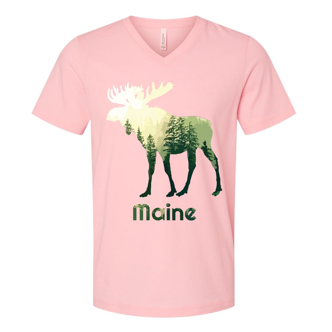 State Of Maine Moose Forest Tree Hunter Wildlife V-Neck T-Shirt