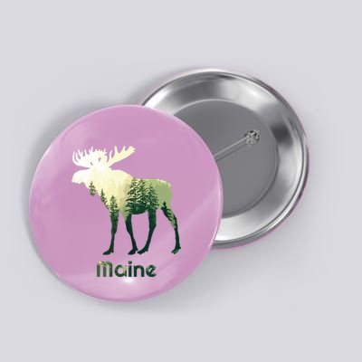 State Of Maine Moose Forest Tree Hunter Wildlife Button