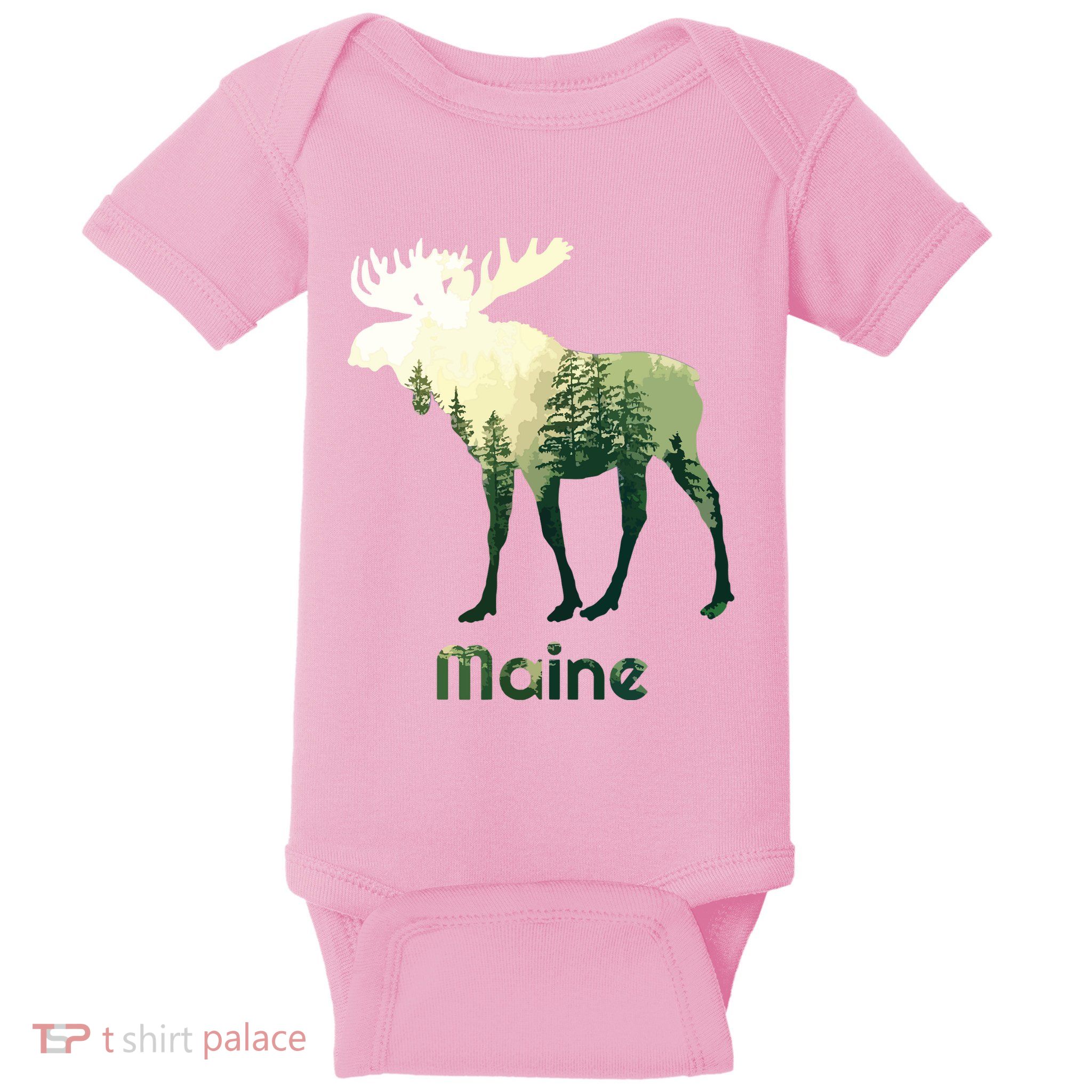 State Of Maine Moose Forest Tree Hunter Wildlife Baby Bodysuit