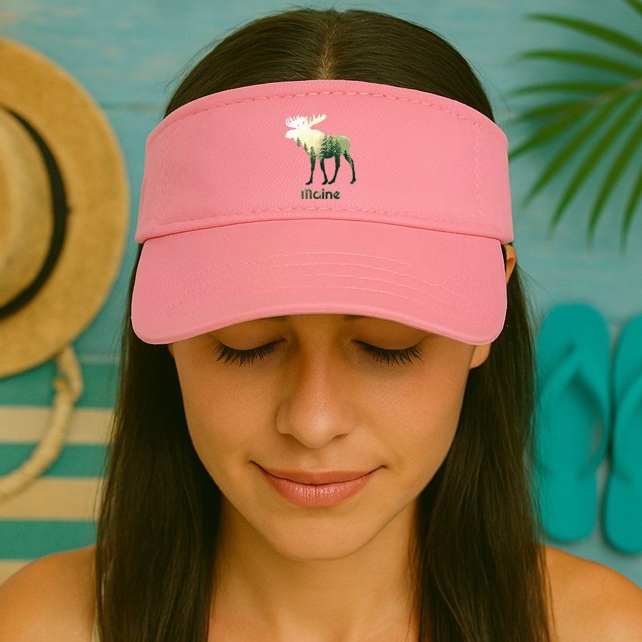 State Of Maine Moose Forest Tree Hunter Wildlife Visor