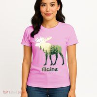 State Of Maine Moose Forest Tree Hunter Wildlife Womens T-Shirt