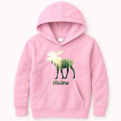 State Of Maine Moose Forest Tree Hunter Wildlife Kids Hoodie