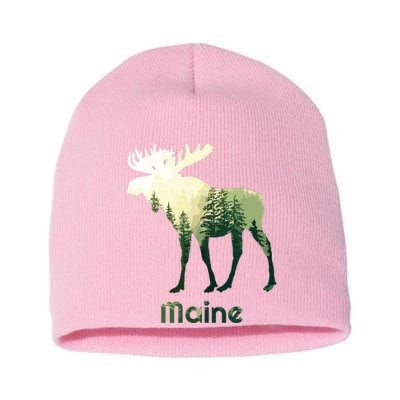 State Of Maine Moose Forest Tree Hunter Wildlife Short Acrylic Beanie