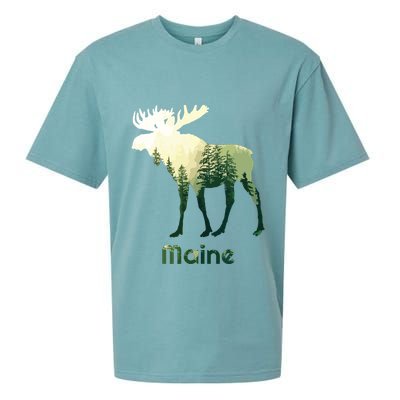 State Of Maine Moose Forest Tree Hunter Wildlife Sueded Cloud Jersey T-Shirt