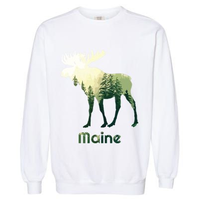 State Of Maine Moose Forest Tree Hunter Wildlife Garment-Dyed Sweatshirt