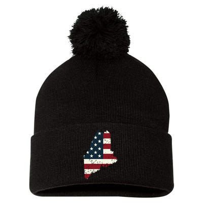 State Of Maine Usa Flag Patriotic For Women Adults Pom Pom 12in Knit Beanie
