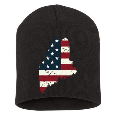 State Of Maine Usa Flag Patriotic For Women Adults Short Acrylic Beanie