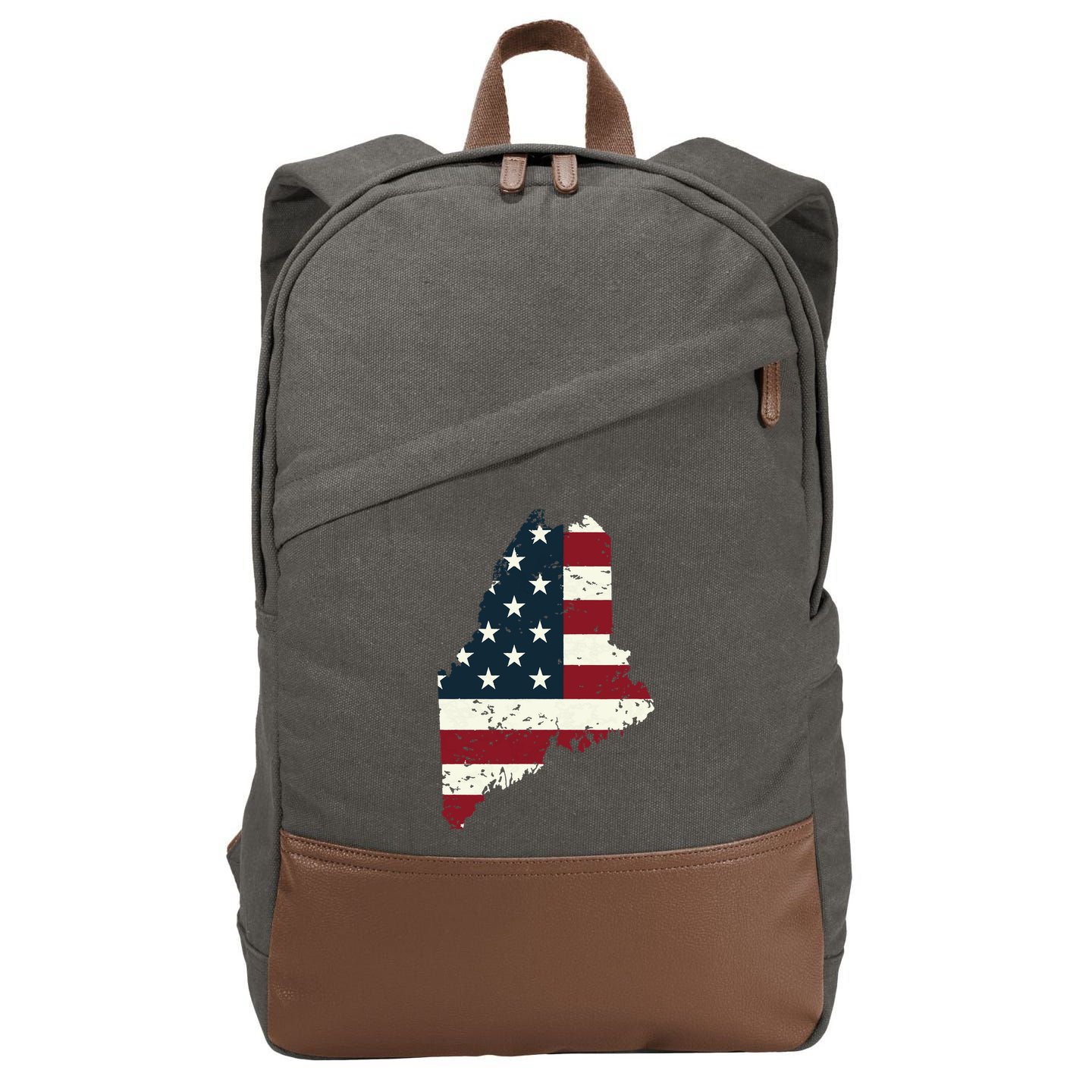 State Of Maine Usa Flag Patriotic For Women Adults Cotton Canvas Backpack