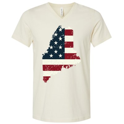 State Of Maine Usa Flag Patriotic For Women Adults V-Neck T-Shirt