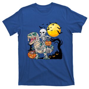 Skeleton On Mummy Dinosaur Halloween Candy Grab Gift T-Shirt