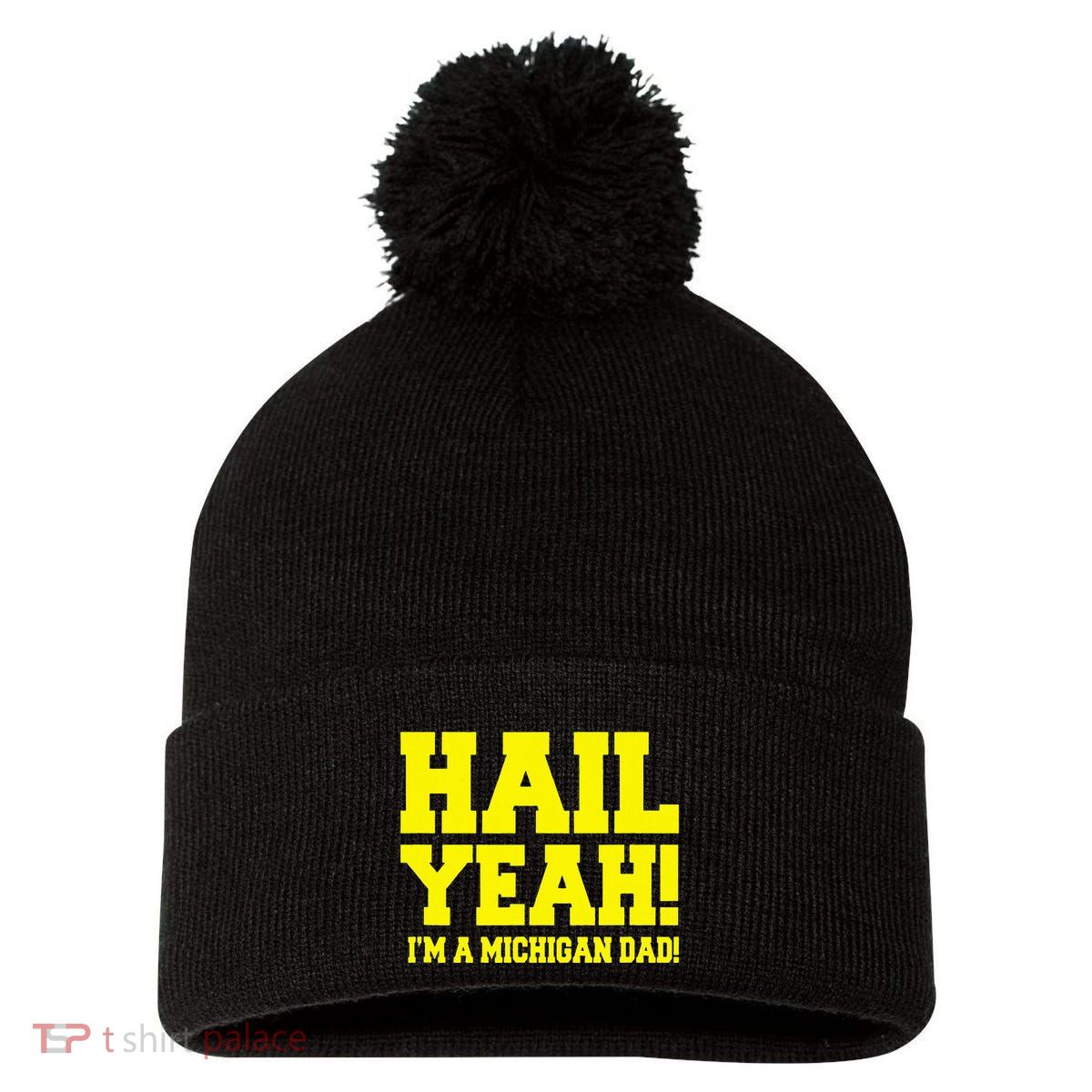 State Of Michigan Hail! Yeah Dad Father Ann Arbor Pom Pom 12in Knit Beanie