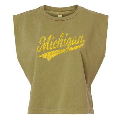 State Of Michigan Varsity Script Classic Sports Jersey Style Garment-Dyed Women's Muscle Tee