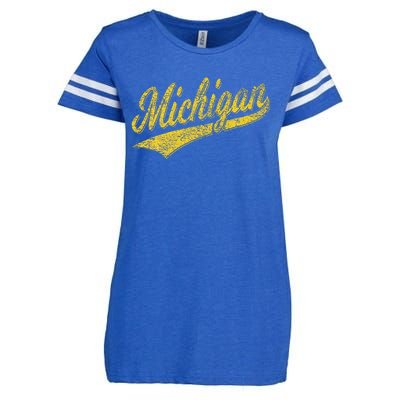 State Of Michigan Varsity Script Classic Sports Jersey Style Enza Ladies Jersey Football T-Shirt