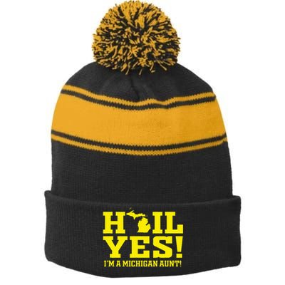 State Of Michigan Hail! Yes Mi Aunt Ann Arbor Gift U M Stripe Pom Pom Beanie