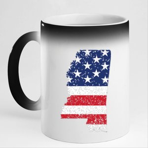 State Of Mississippi Patriotic Usa Flag For Women Adults 11oz Black Color Changing Mug